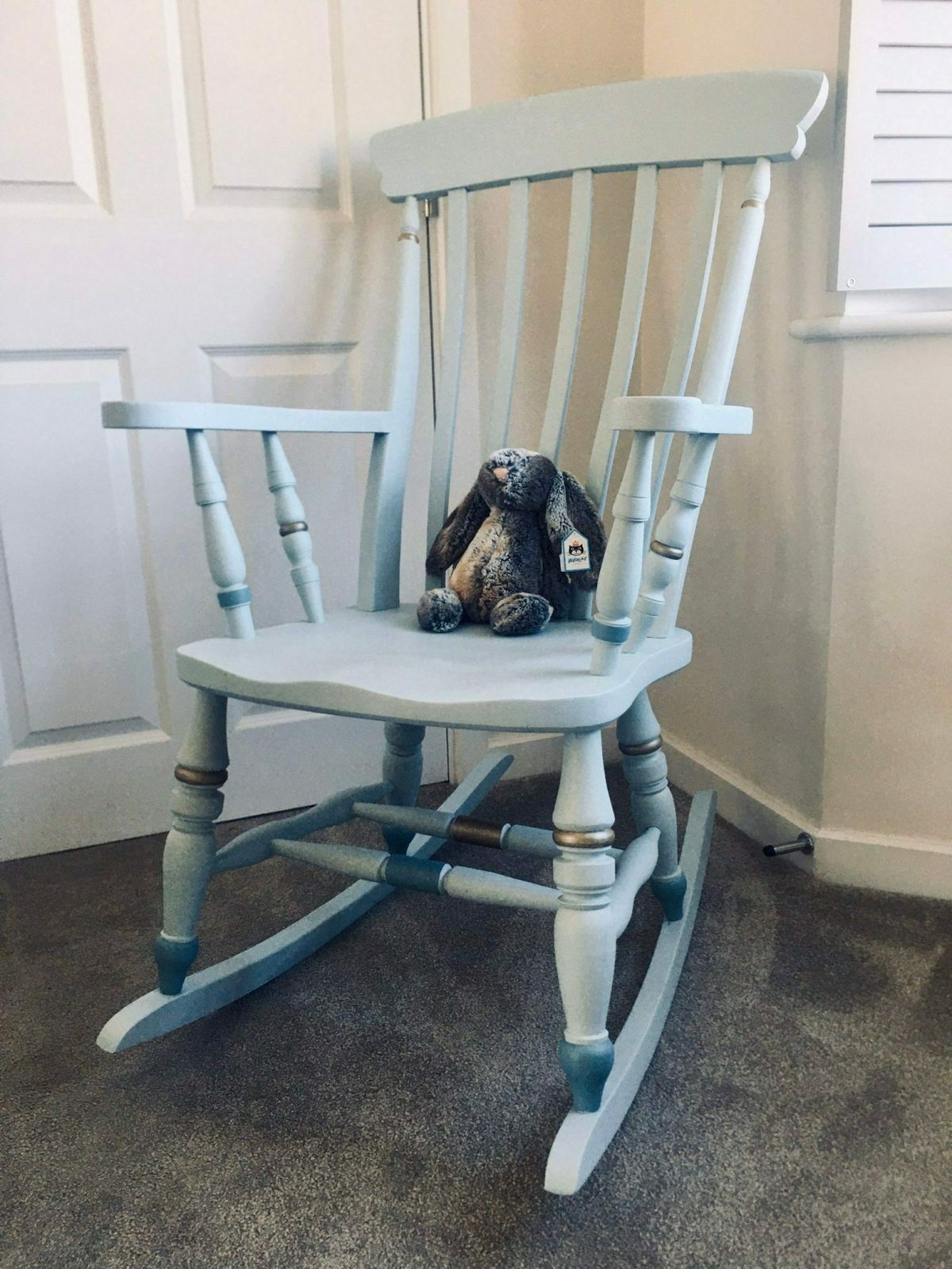 Bespoke Painted Baby Nursery Rocking Chair And Chest Of Drawers Set photo vinterior