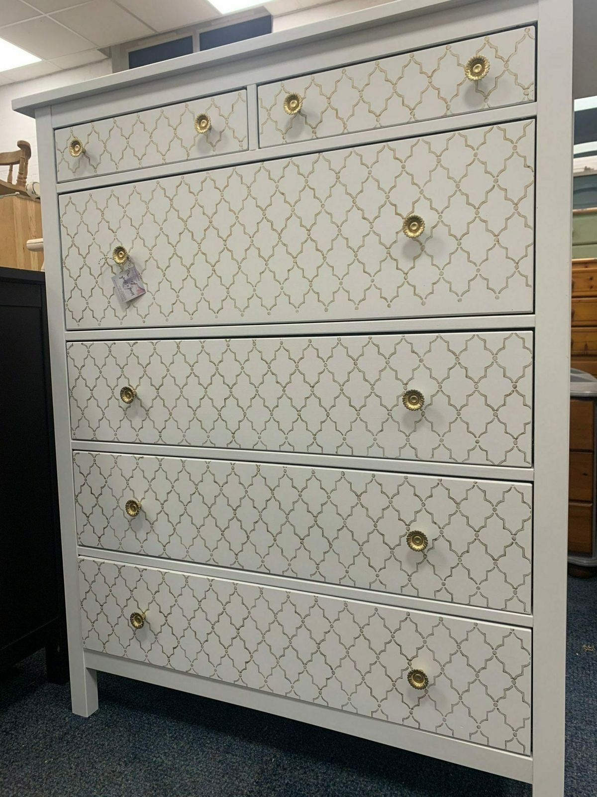 Chest Of Drawers Painted Bespoke Moroccan Geometric Bee Elephant Handles Stencilled photo Furniture