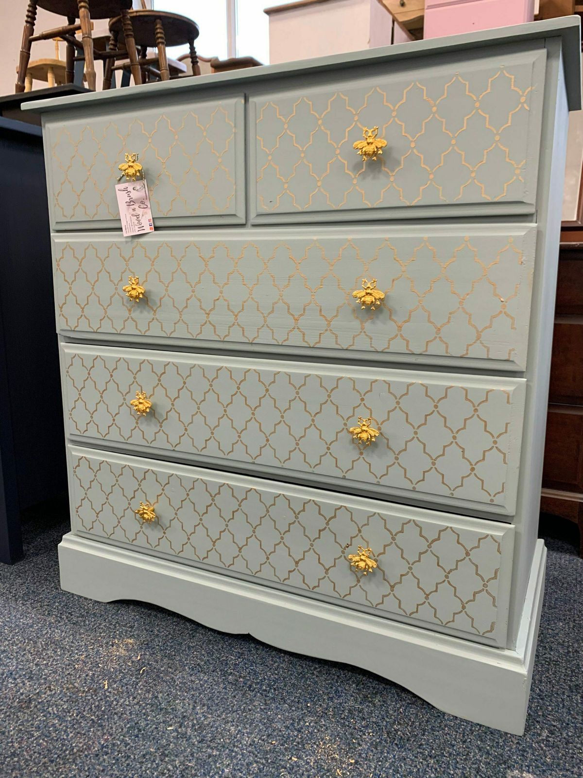 Chest Of Drawers Painted Bespoke Moroccan Geometric Bee Elephant Handles Stencilled photo furniture