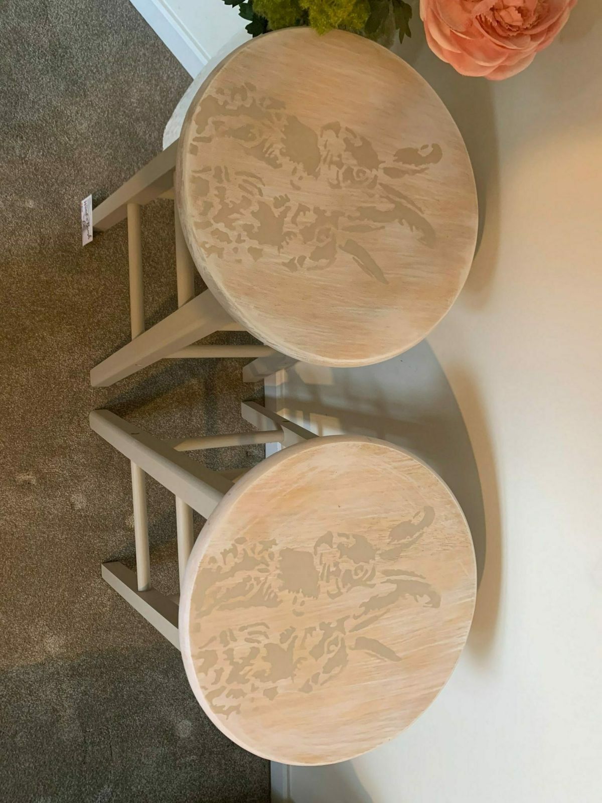 Pair Of Bar Stools Wooden Painted Bespoke Stencilled photo for sale