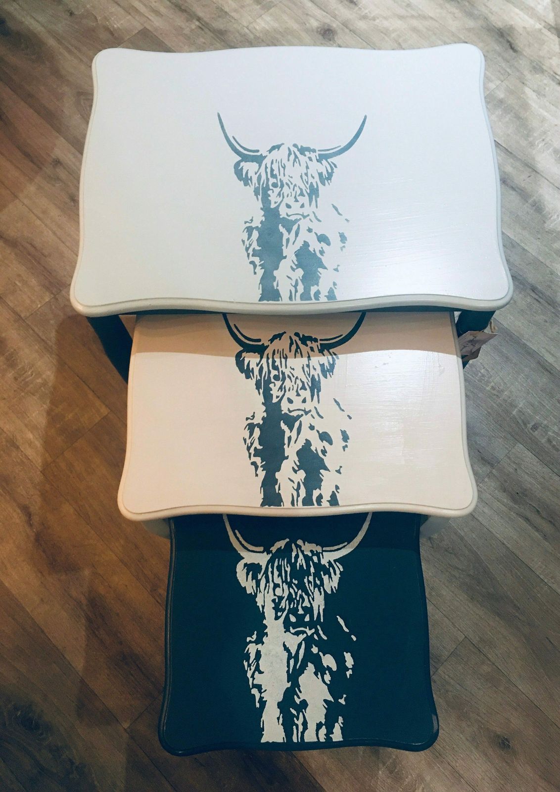 Highland Cow Nest Of Tables Stencilled