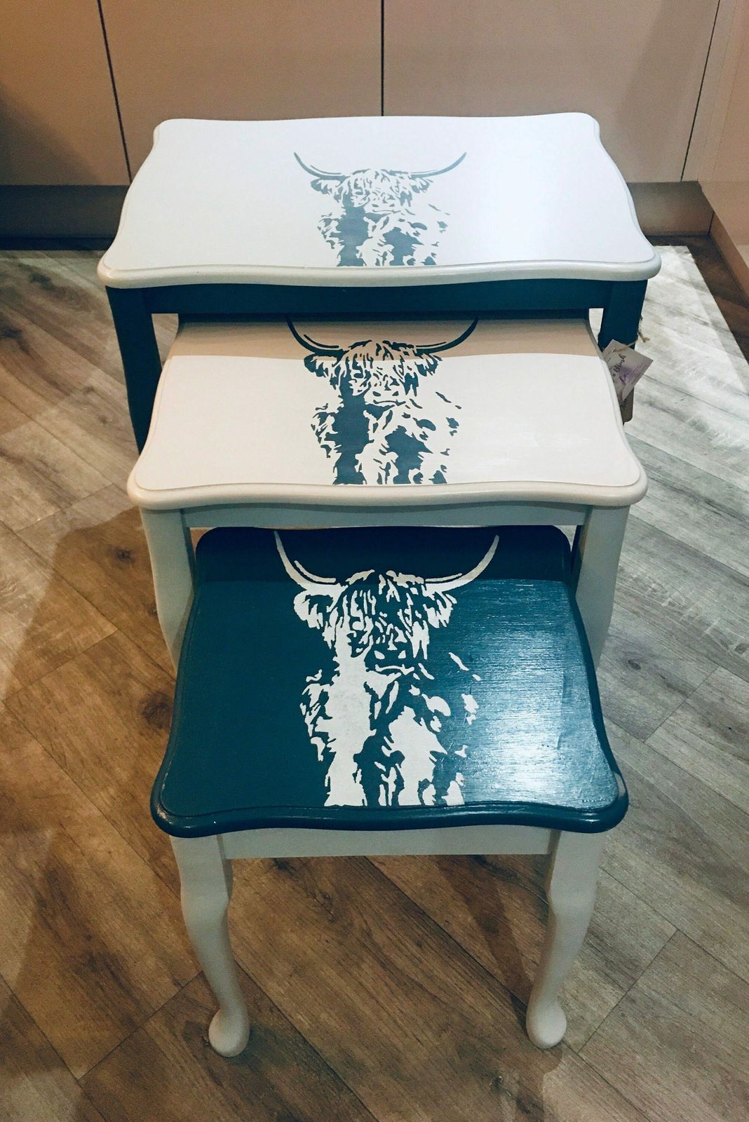 Highland Cow Nest Of Tables Stencilled photo for sale