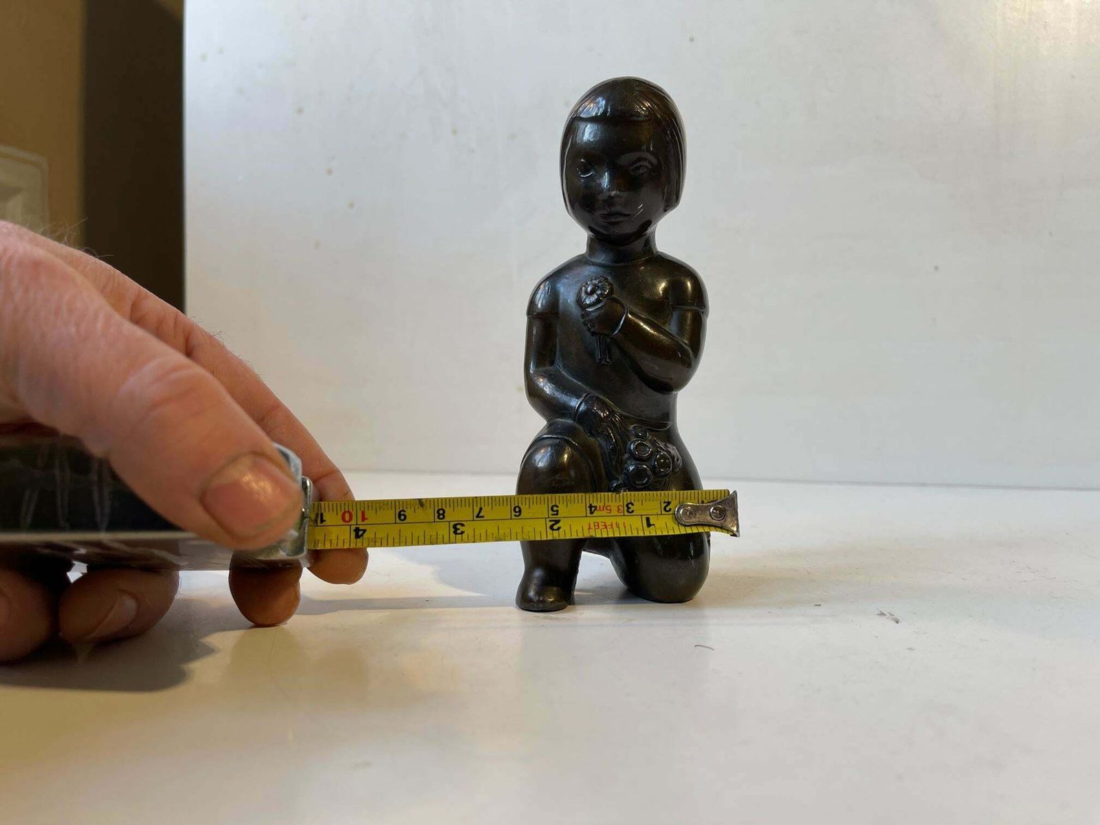 Scandinavian Bronze Figurine Of Inuit Girl With Flowers 1930s photo 436.0