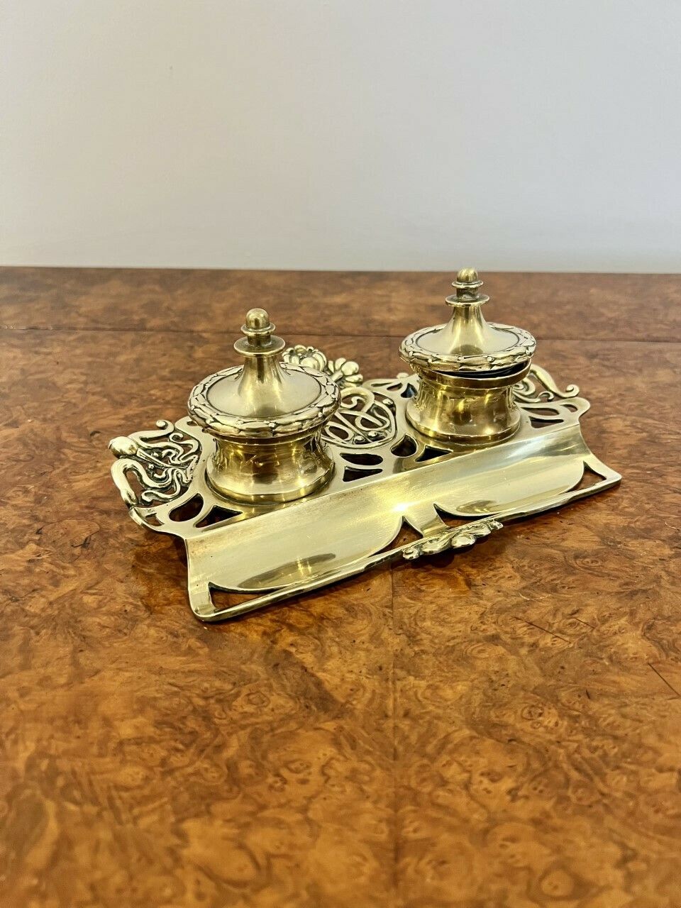Wonderful Victorian Ornate Brass Desk Set photo furniture