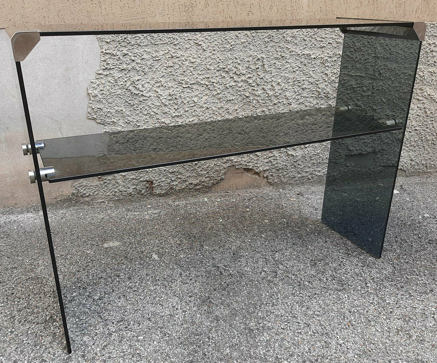 Double Top Console In Glass And Chrome By Gallotti And Radice 1970s