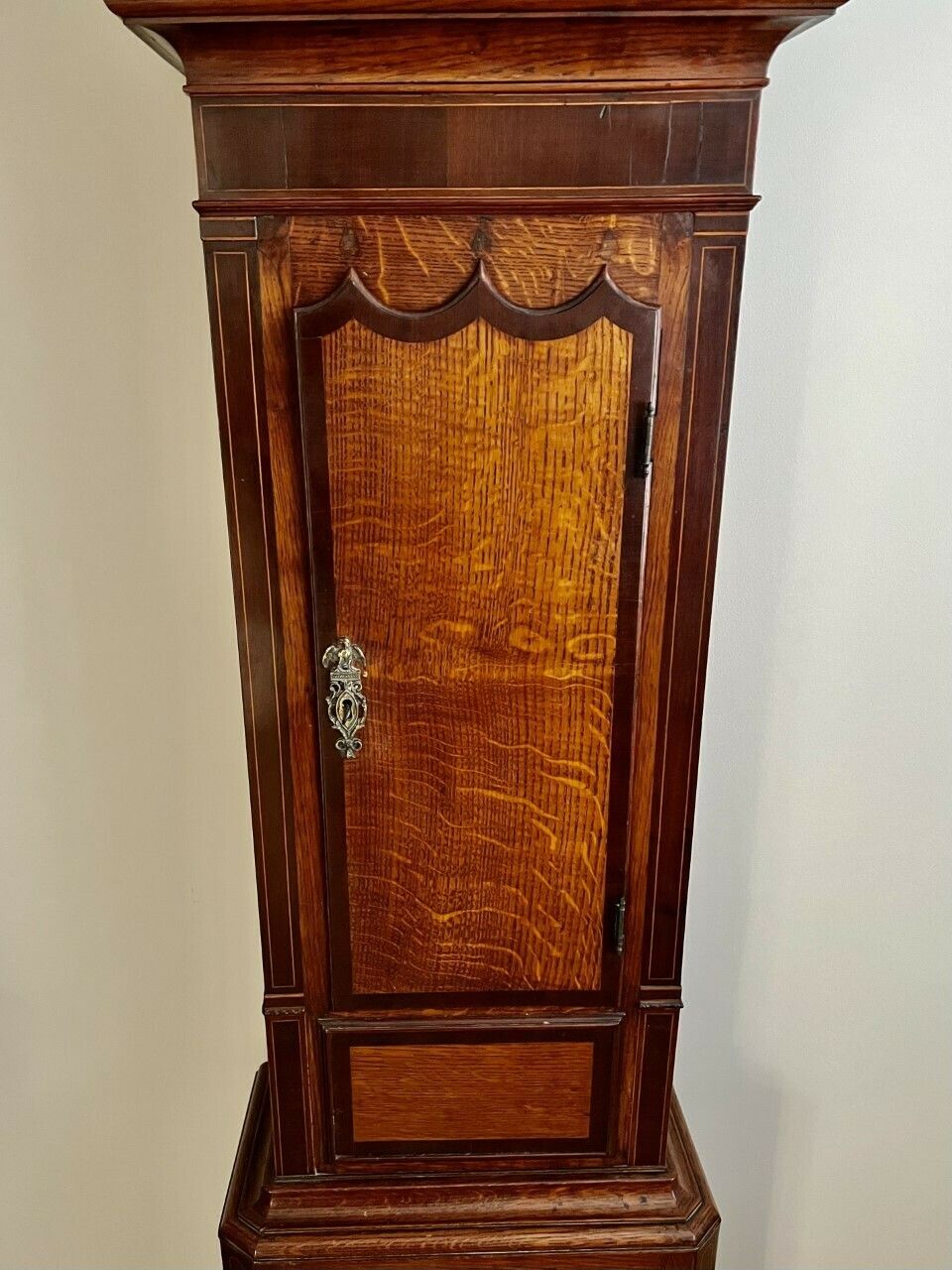 Antique George III Quality Oak And Mahogany Brass Face Long Case Clock photo for sale