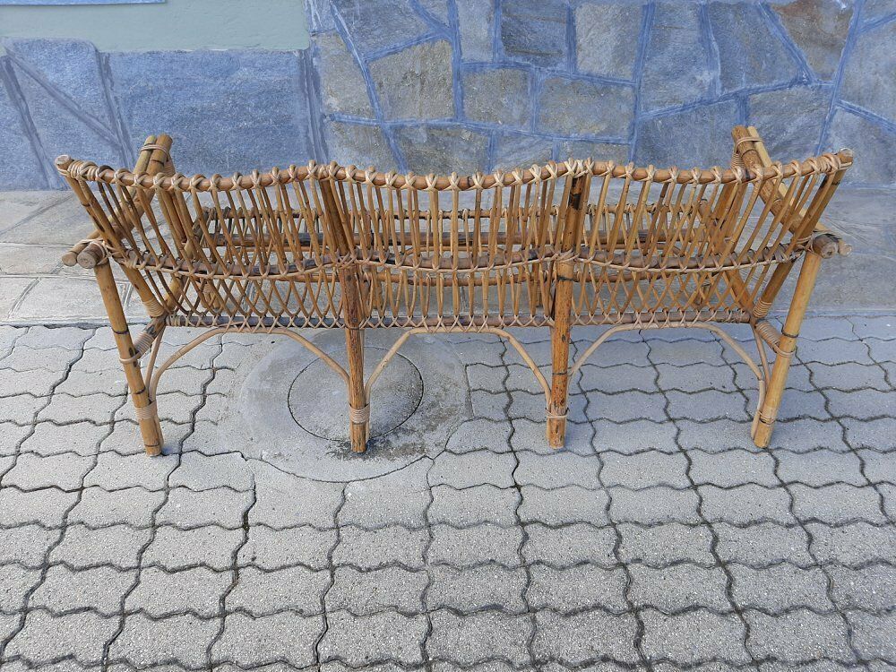 Three Seater Wicker Sofa With Original Cushions 1950s photo Furniture