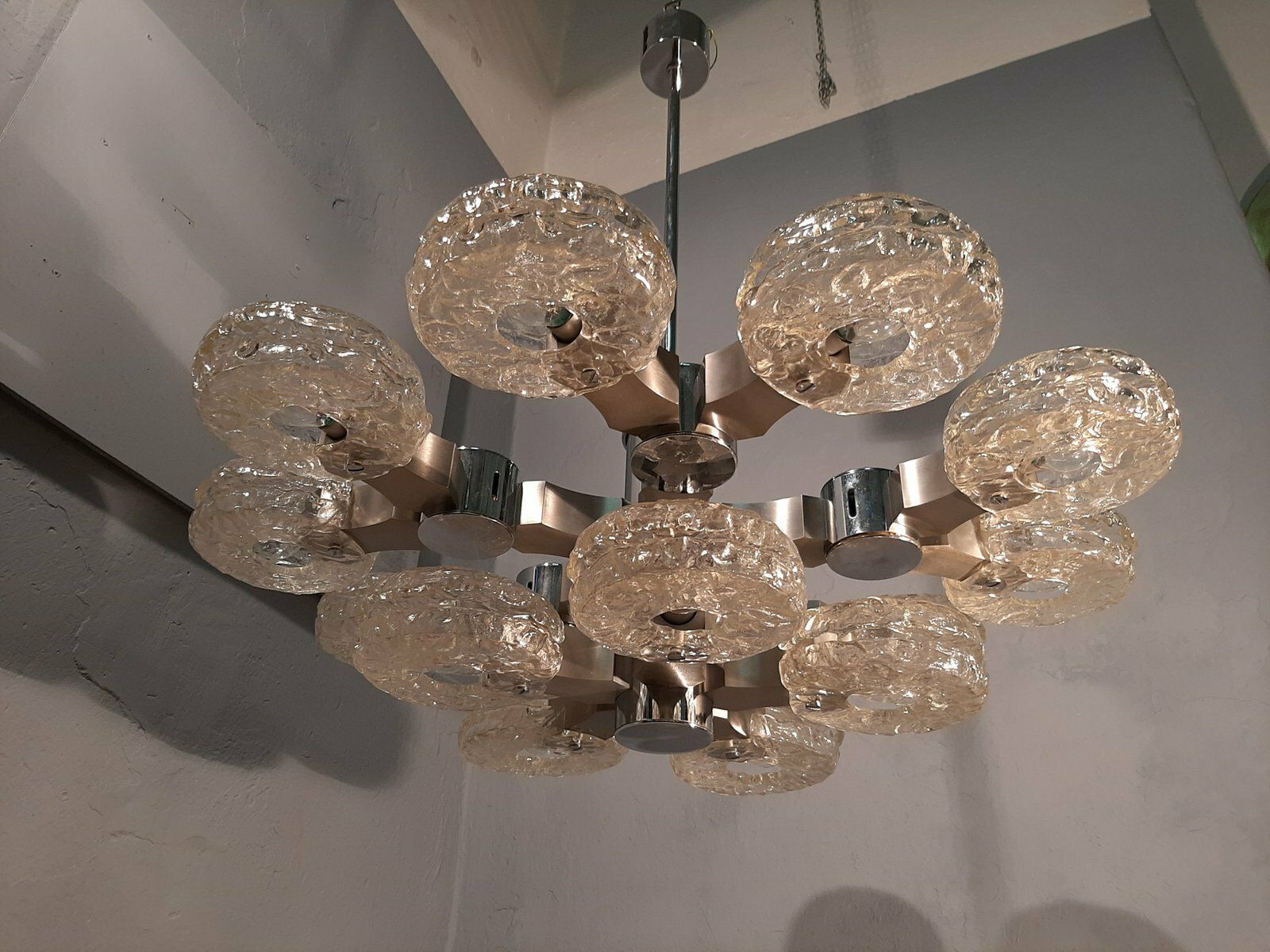 Ceiling Lamp In Chromed Metal And 15 Lights By Gaetano Sciolari For Sciolari, 1970s photo for sale
