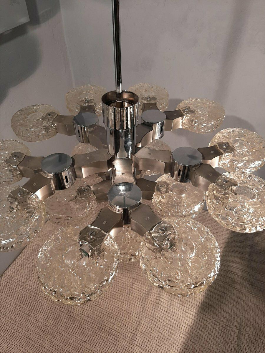 Ceiling Lamp In Chromed Metal And 15 Lights By Gaetano Sciolari For Sciolari, 1970s photo Lighting