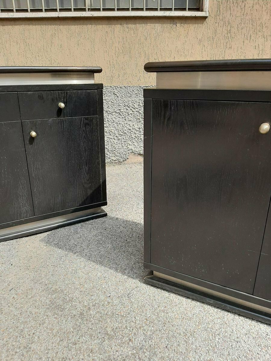 Italian Ebonized Wood And Aluminum Chest Of Drawers, 1970s, Set Of 2 photo for sale