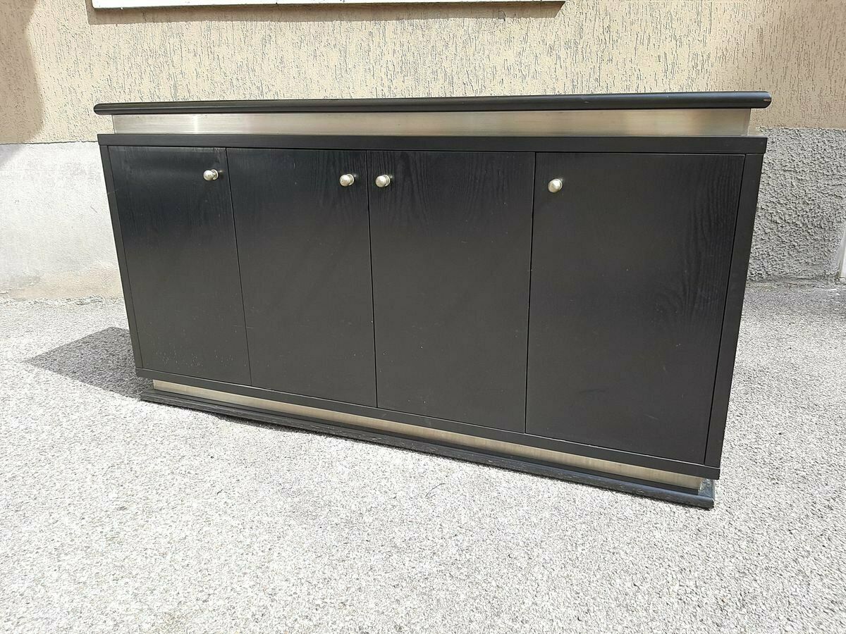 photo for sale Italian Ebonized Wood And Aluminum Chest Of Drawers, 1970s, Set Of 2