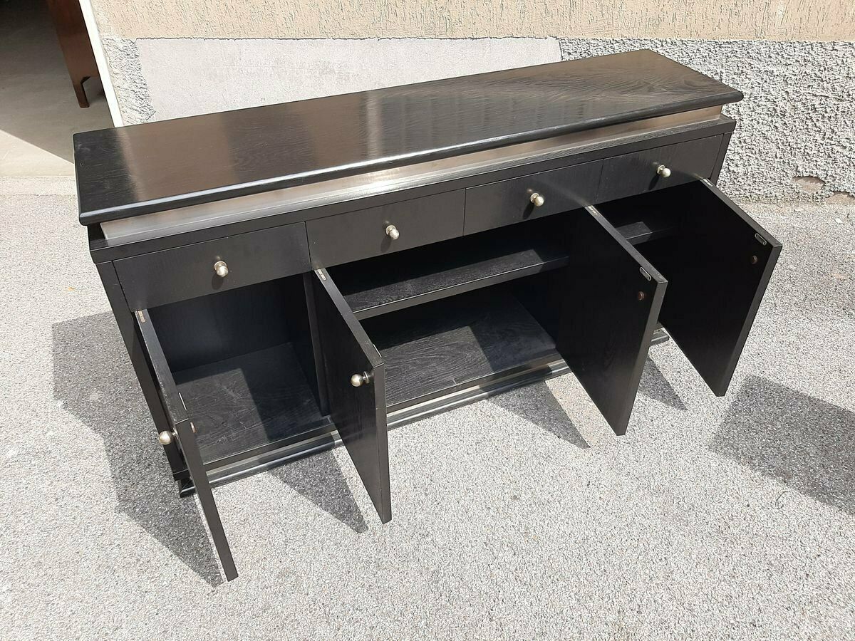 Furniture Italian Ebonized Wood And Aluminum Chest Of Drawers, 1970s, Set Of 2 photo