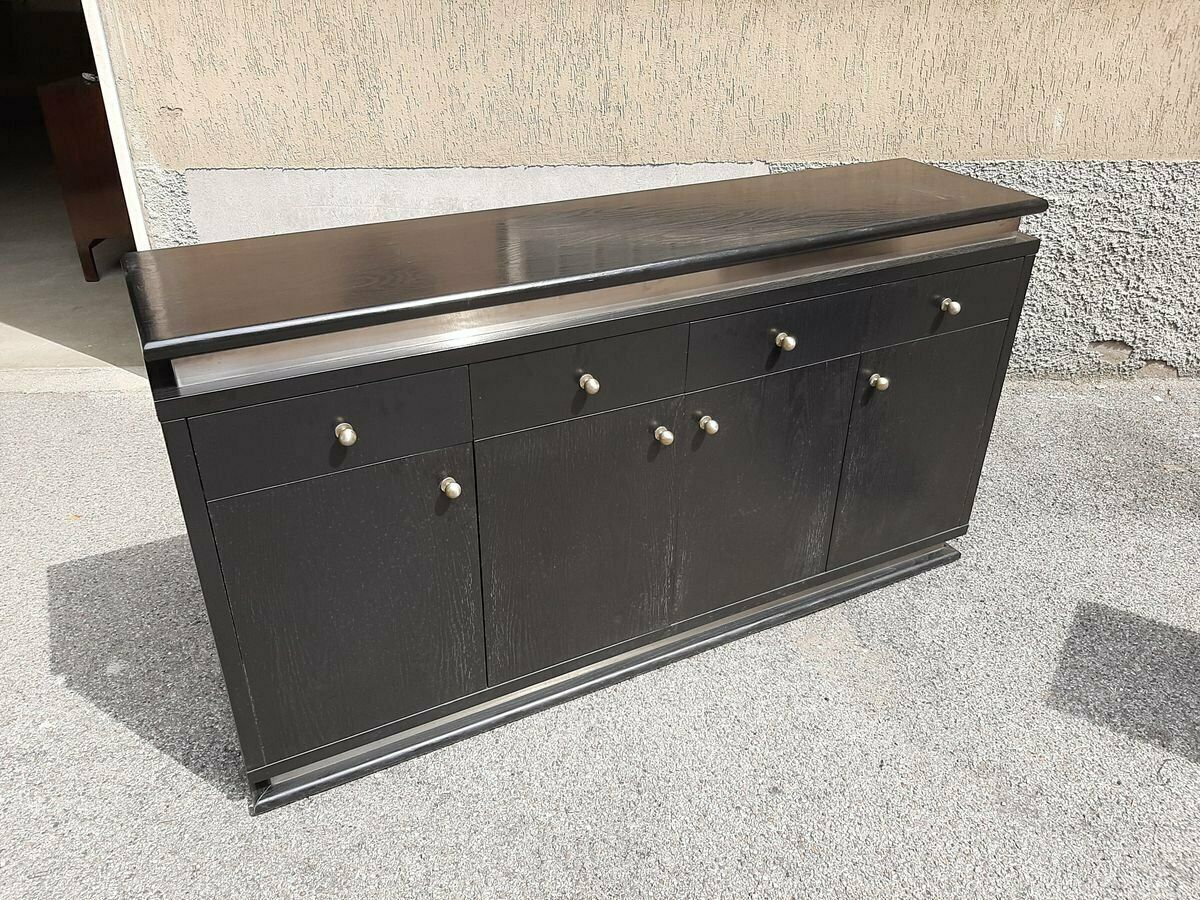 2104.0 Italian Ebonized Wood And Aluminum Chest Of Drawers, 1970s, Set Of 2 photo