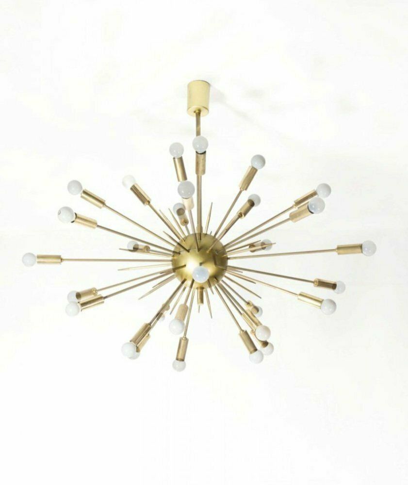 Sputnik 24 Light Brass Chandelier From Stilnovo, 1950s