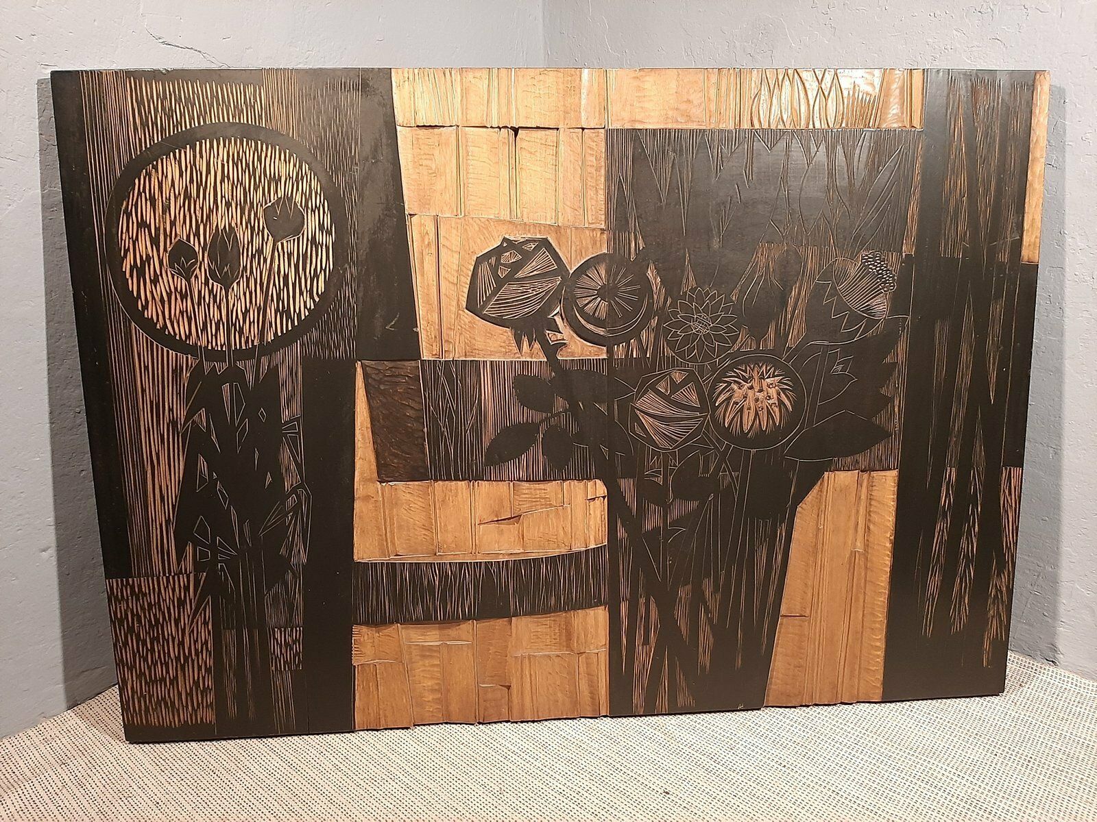 Decorative Wood Panel With Floral Motifs By Victor Cerrato, 1970s