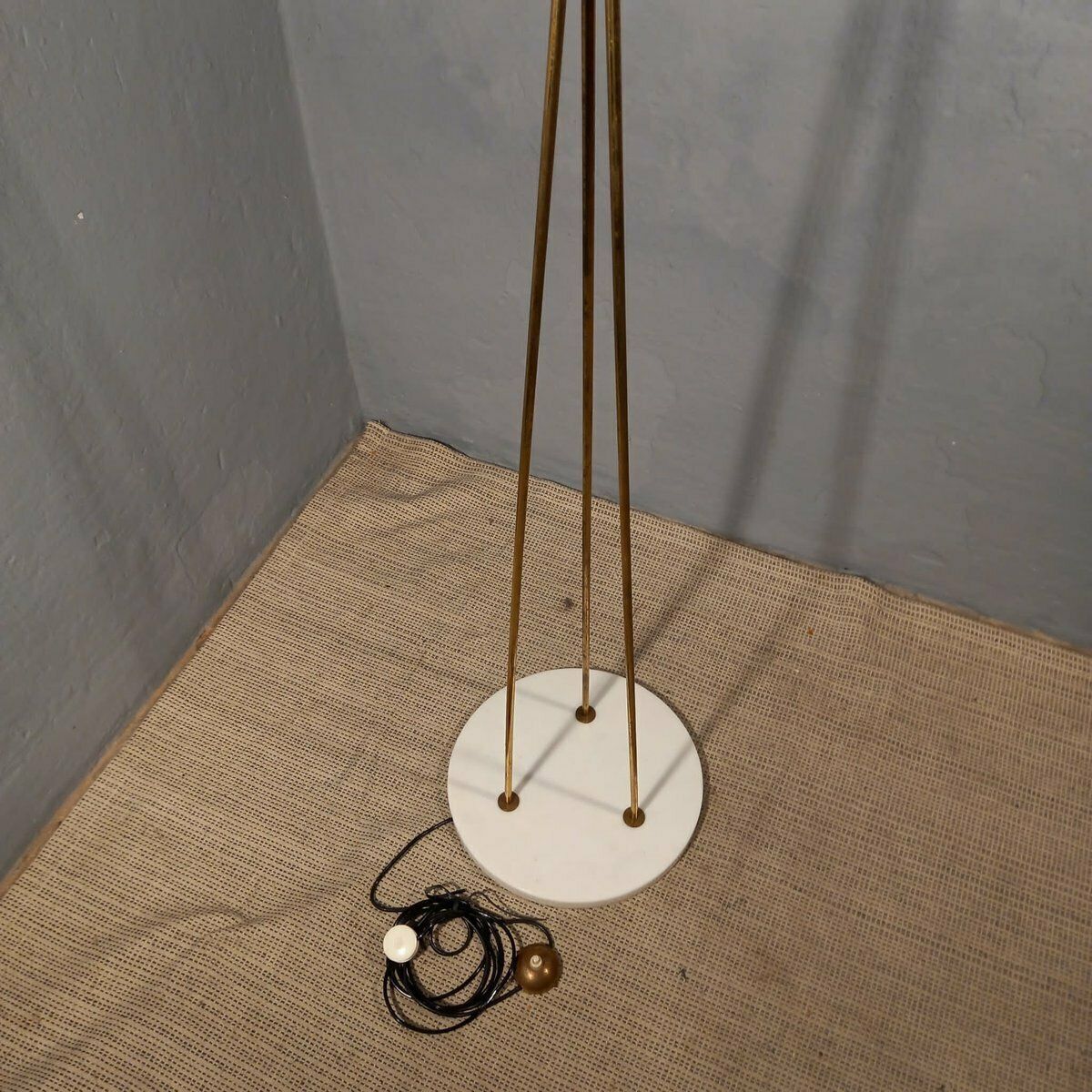 Brass And Opaline Glass Floor Lamp With White Marble Base From Stilnovo, 1950s photo vintage