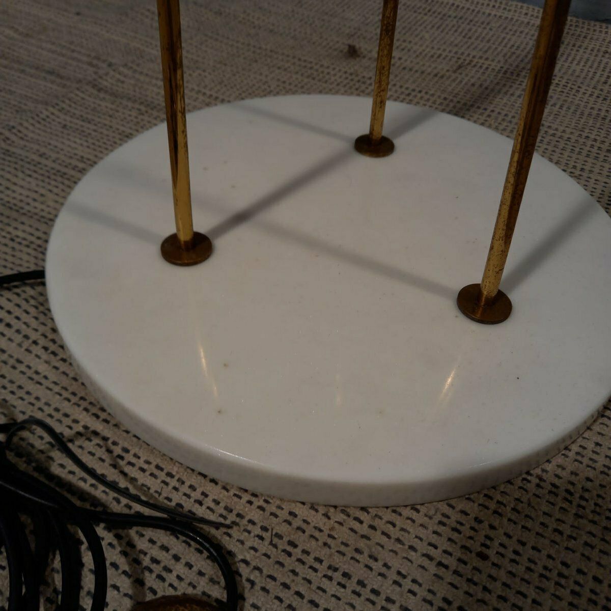 photo for sale Brass And Opaline Glass Floor Lamp With White Marble Base From Stilnovo, 1950s