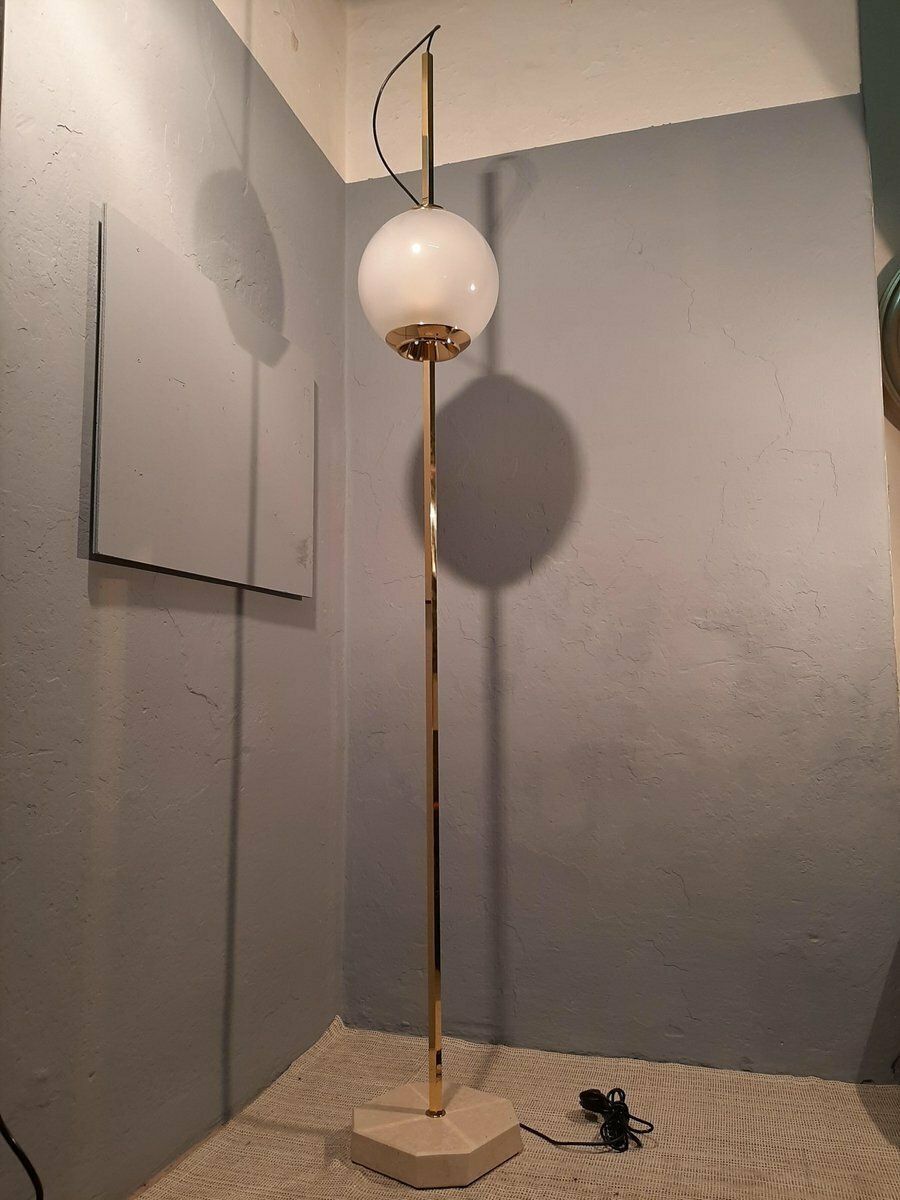 Brass Balloon Lte10 Floor Lamp With Beige Base By Luigi Caccia Dominioni For Azucena, 1990s