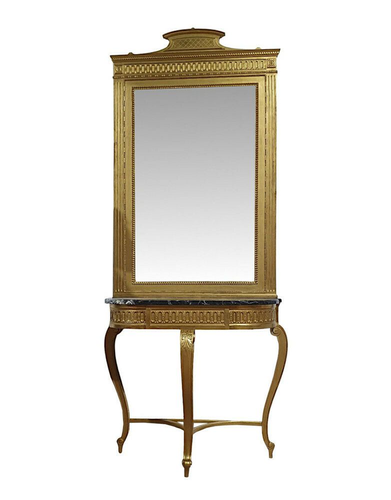 A Very Fine Late 19th Century Marble Top Console Table And Matching Giltwood Mirror