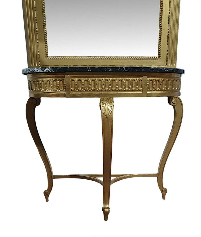 A Very Fine Late 19th Century Marble Top Console Table And Matching Giltwood Mirror photo Furniture