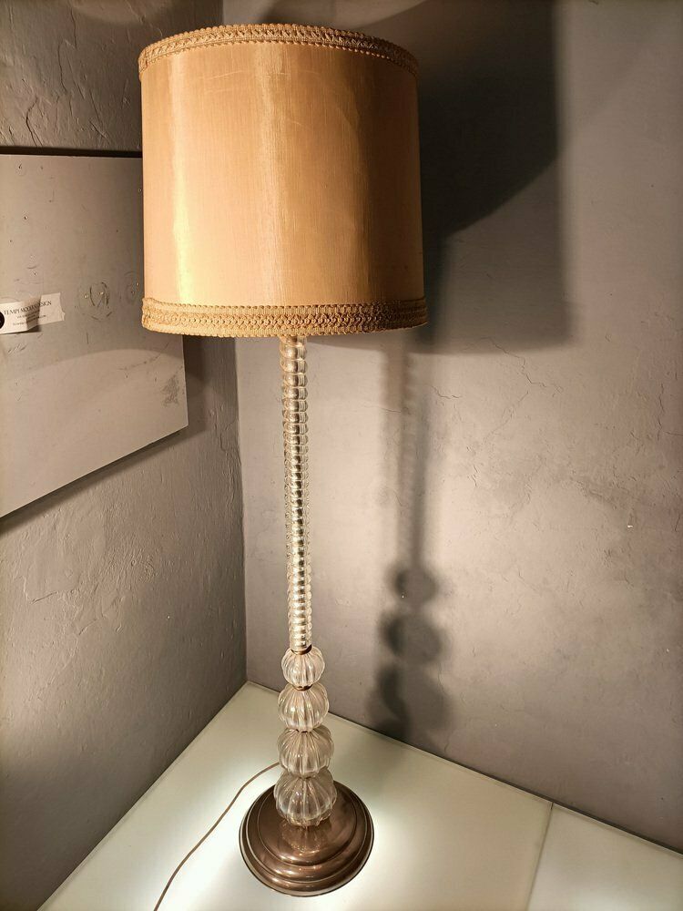 Iridescent Glass Floor Lamp With Fabric Shade By Barovier And Toso, 1940s