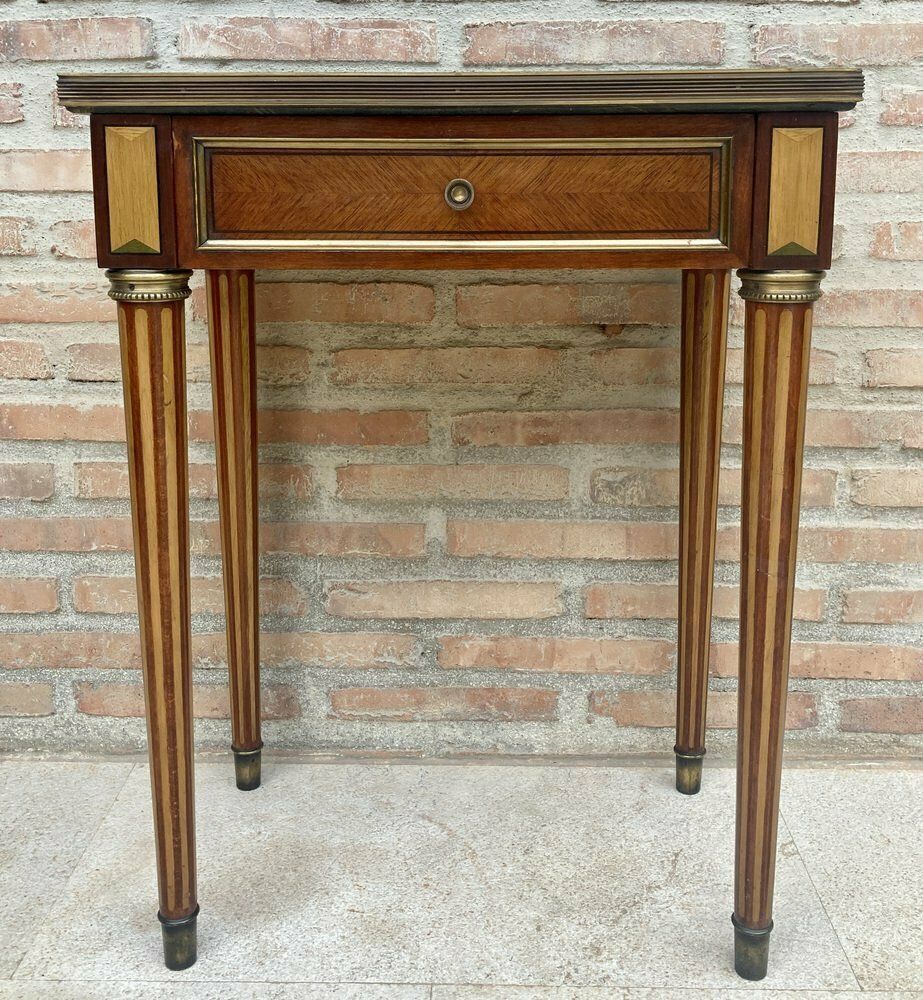 Neoclassical Mahogany Side Table With Fluted Legs And Green Marble, 1920s photo furniture