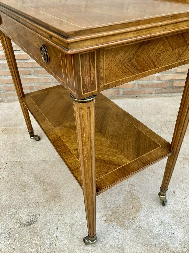 Neoclassic French Marquetry Side Table With One Drawer And Wheels 1940s photo buy
