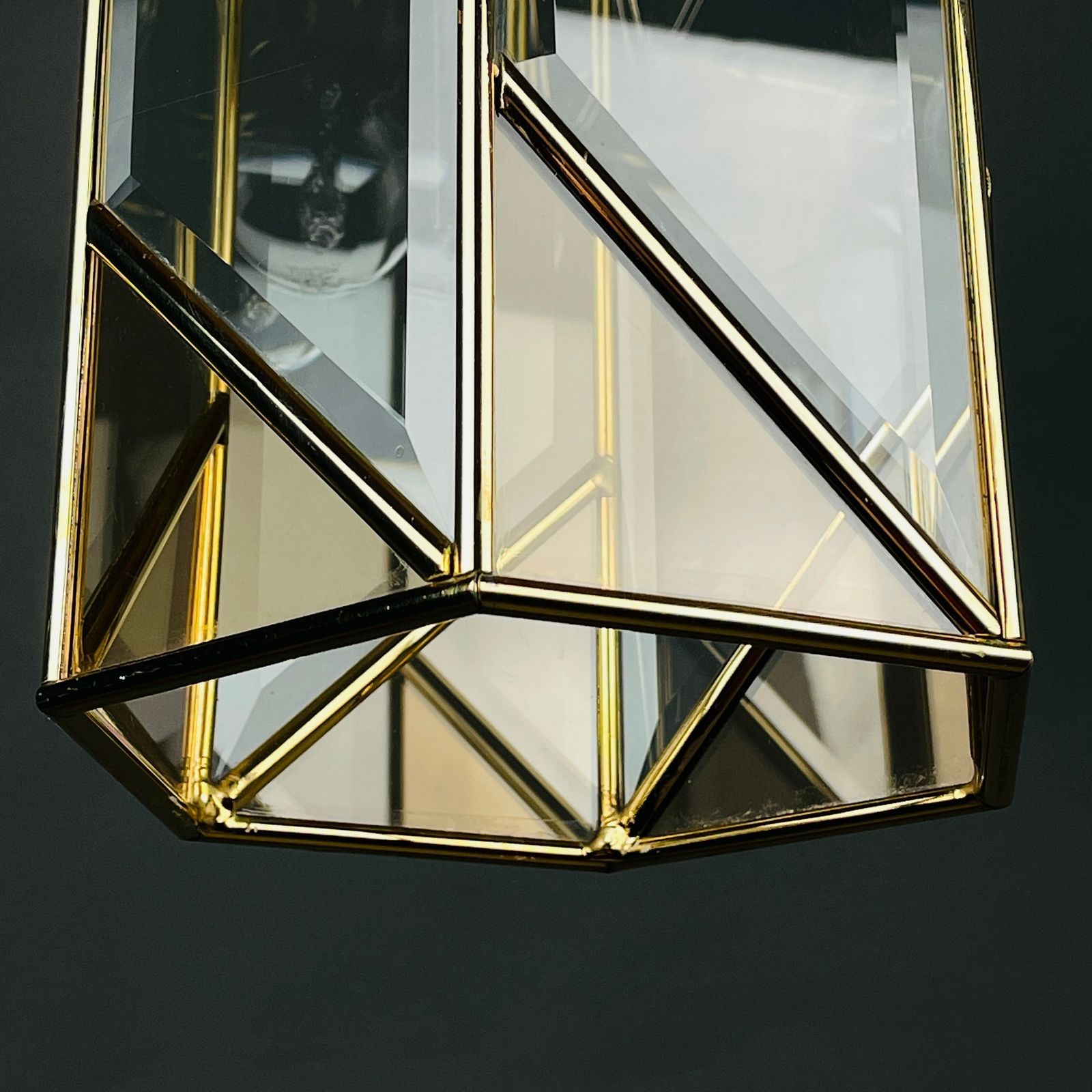 photo for sale Vintage Pendant Lamp Italy '60s Brass Polished Glass