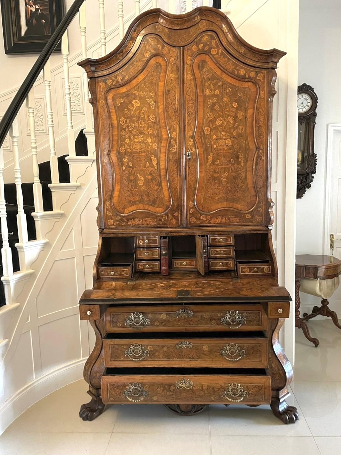 29500.0 Outstanding Quality 18th Century Antique Dutch Marquetry Inlaid Burr Walnut Bookcase photo