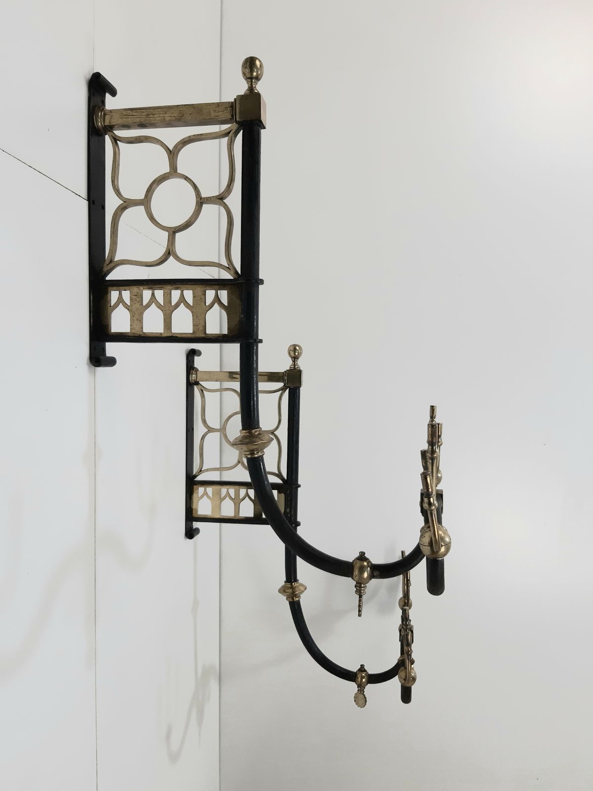 Rare And Unusual  Antique Pair Of Cast Iron And Brass Wall Mounted Gasoliers (Not Wired) photo furniture