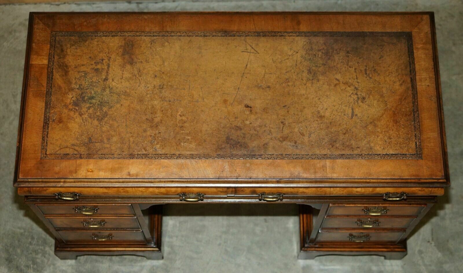 photo for sale Lovely Antique Victorian Burr Walnut Cushion Drawer Brown Leather Partner Desk