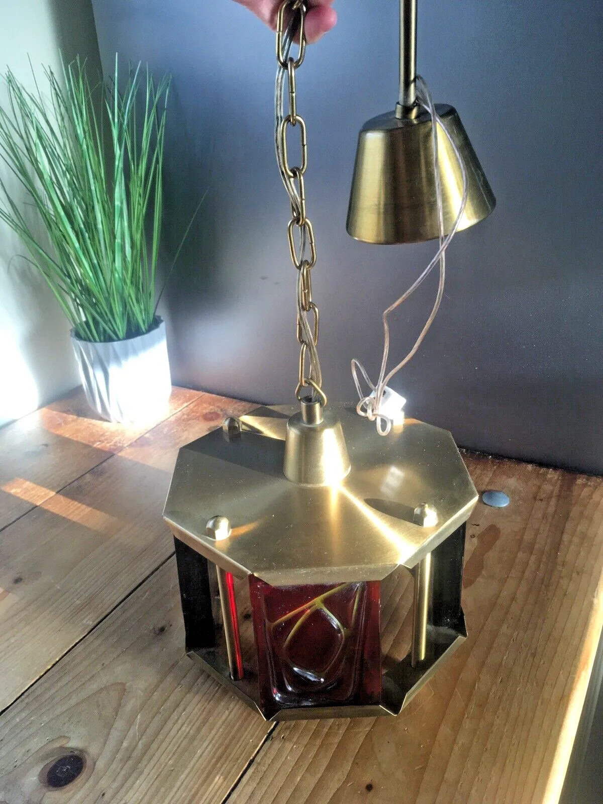 Mid Century Modern Swedish Textured Glass Ceiling Light Erik Hoglund Kosta Boda photo vinterior