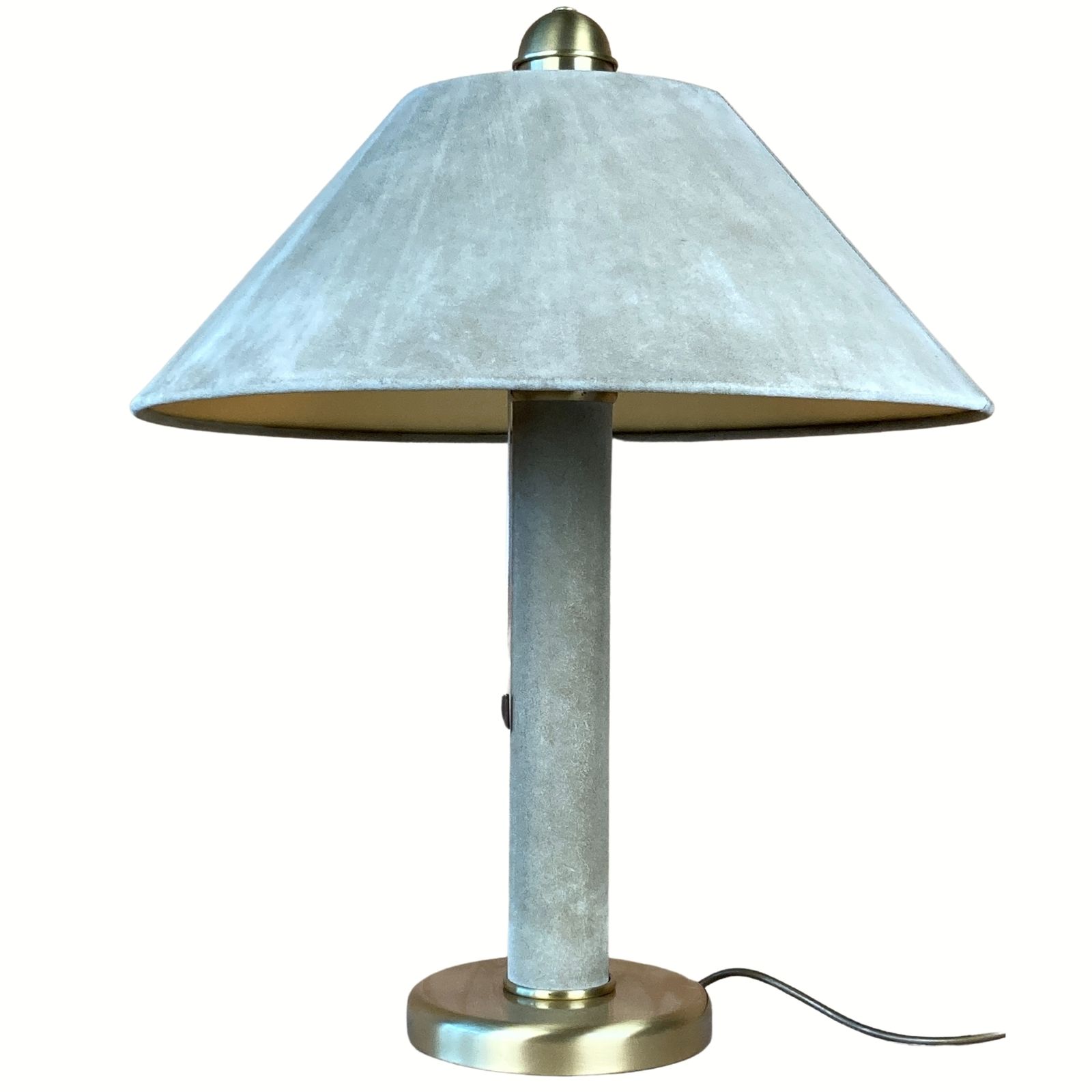 542.88 Sea Grass Green Leather Suede And Brass Large Table Lamp, 1970s photo