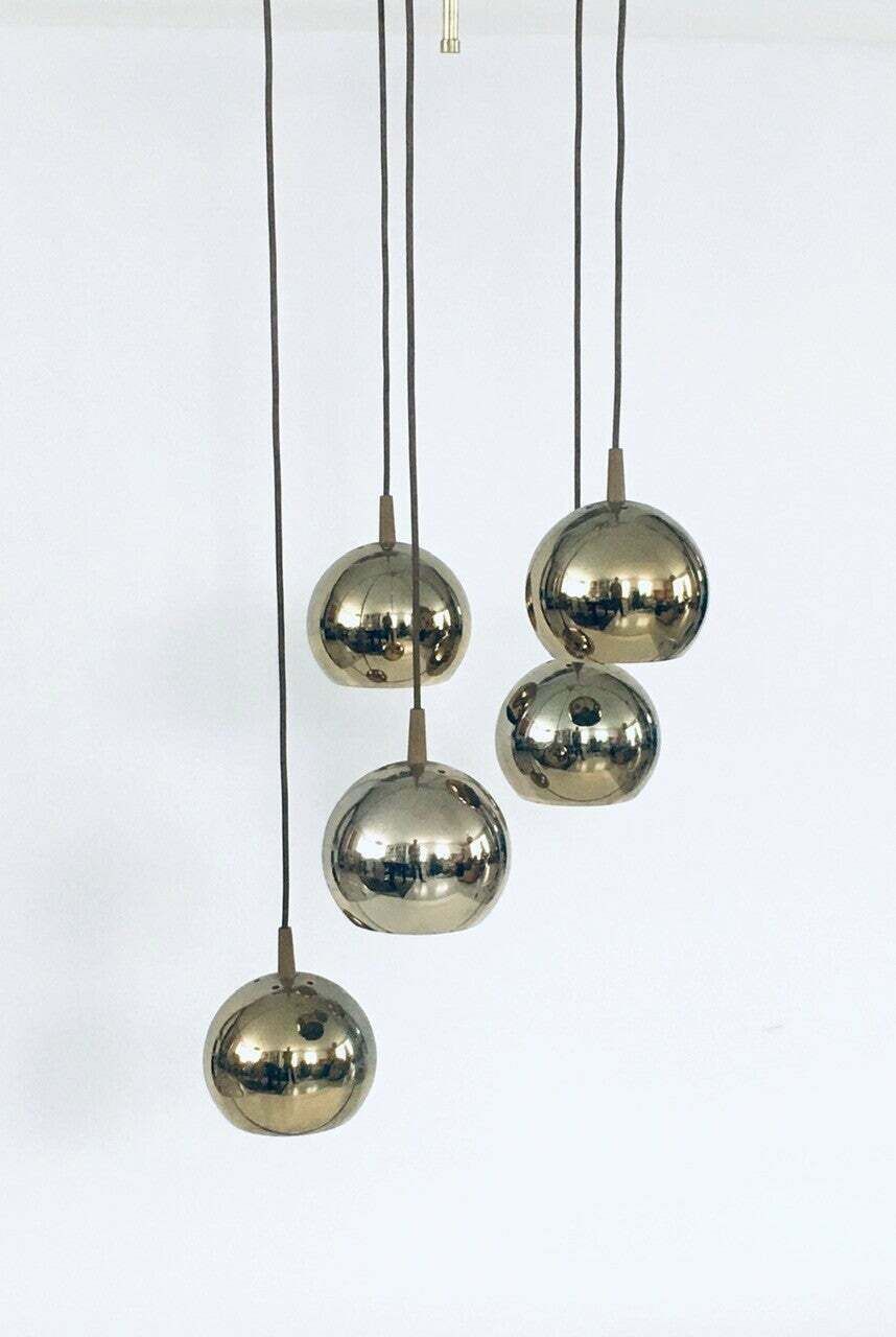 photo vinterior Mid Century Design Cascade Gouden Ballen Hanglamp, Jaren 1980, Italië
