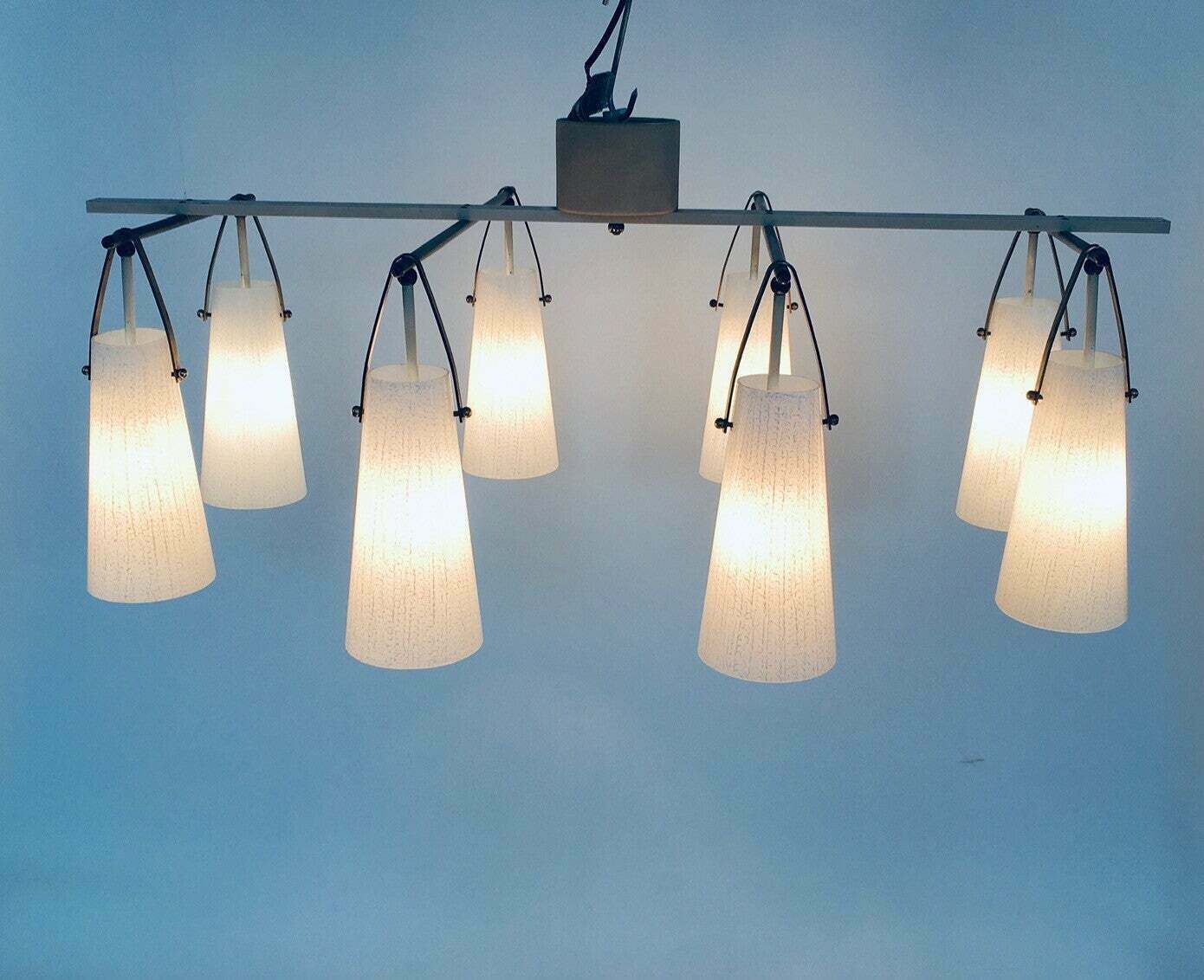 Midcentury Italian Design Glass & Brass Xl Chandelier, Italy 1950's photo Lighting