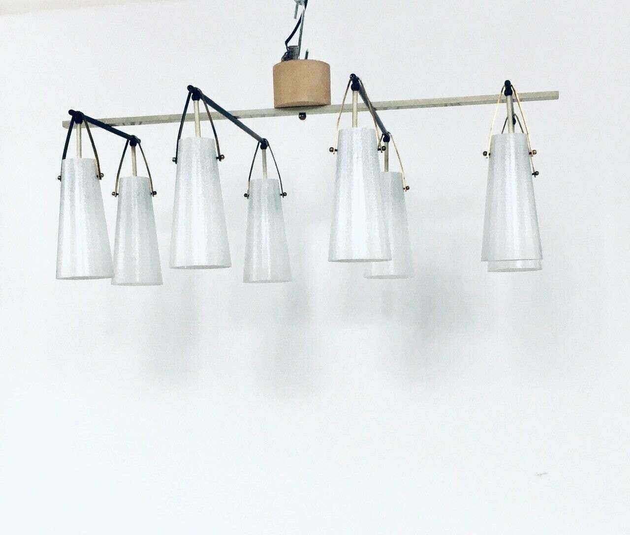 photo buy Midcentury Italian Design Glass & Brass Xl Chandelier, Italy 1950's