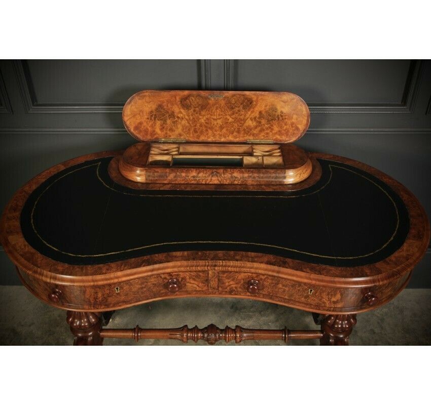 Marquetry Inlaid Burr Walnut Kidney Shaped Writing Table photo for sale