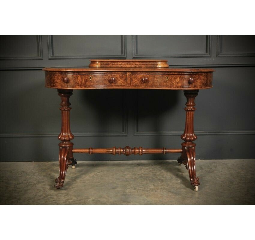 Marquetry Inlaid Burr Walnut Kidney Shaped Writing Table photo 2489.76