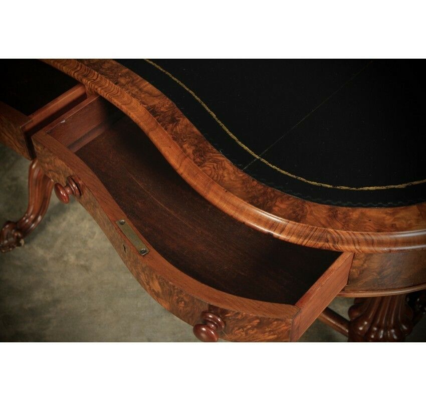 Furniture Marquetry Inlaid Burr Walnut Kidney Shaped Writing Table photo