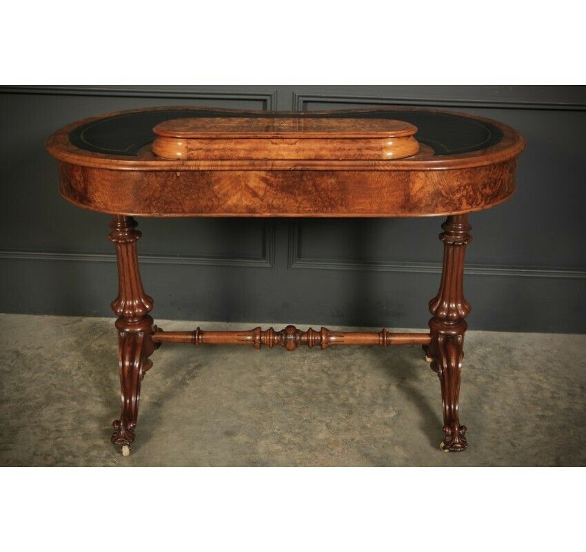 2489.76 Marquetry Inlaid Burr Walnut Kidney Shaped Writing Table photo