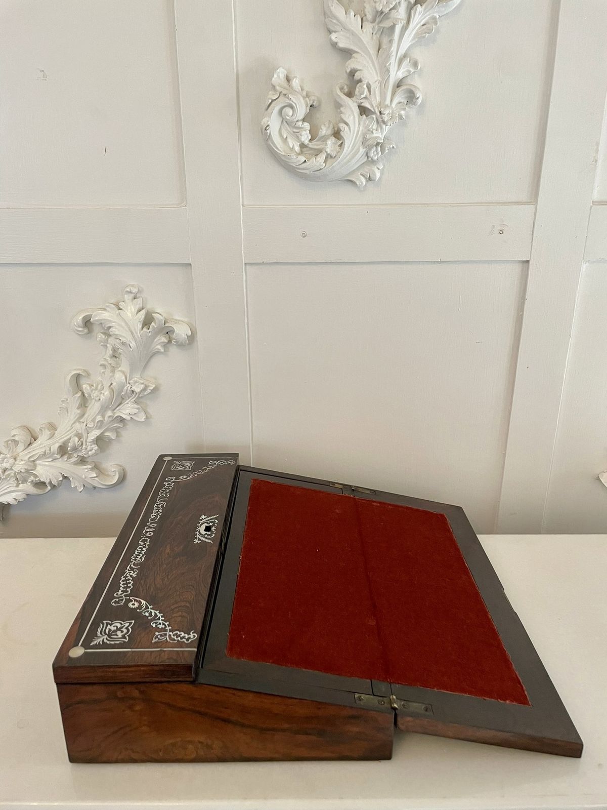 Unusual Antique 19th Century Quality Rosewood Inlaid Writing Box photo Home Decor