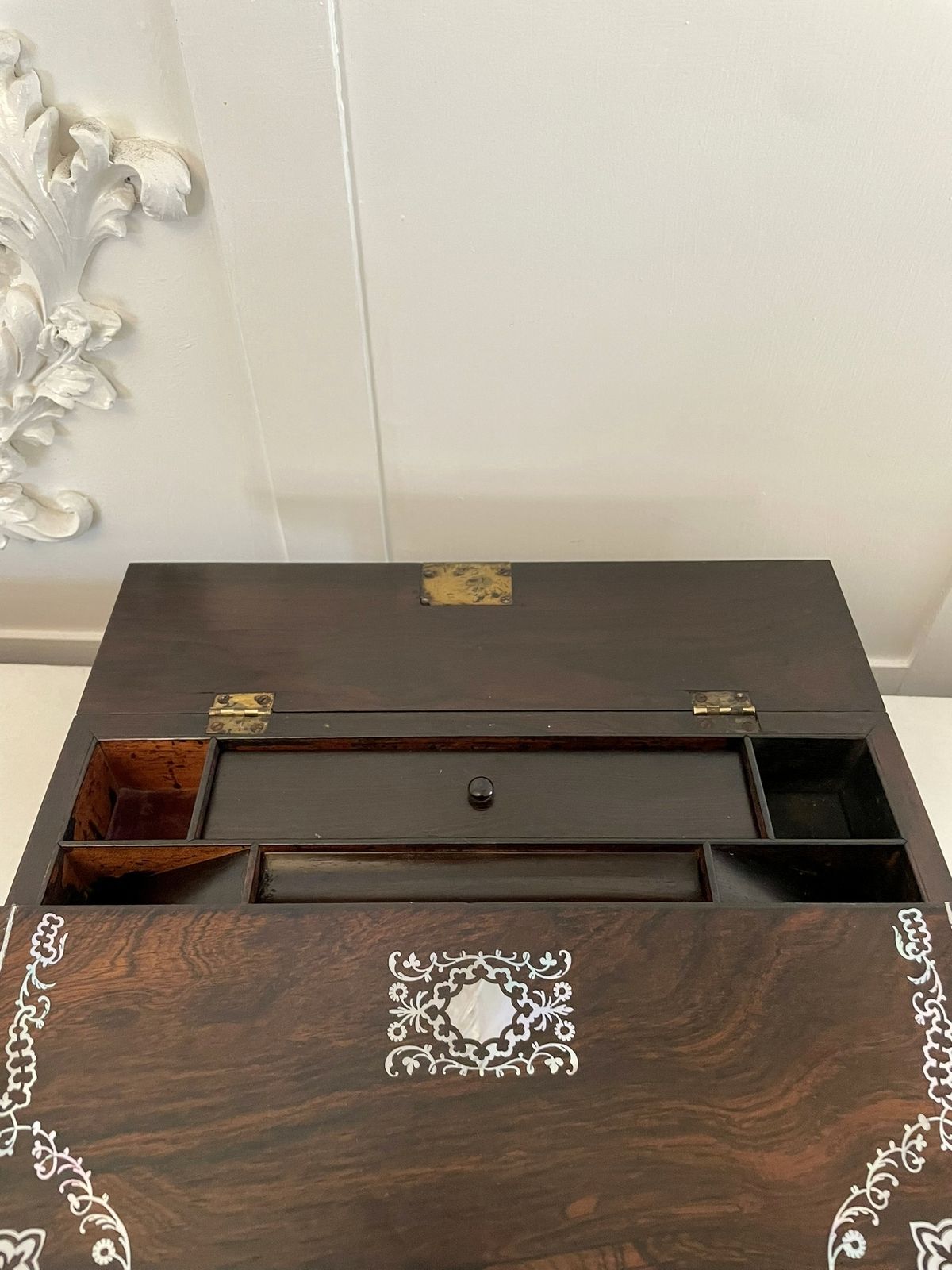 Unusual Antique 19th Century Quality Rosewood Inlaid Writing Box photo vintage