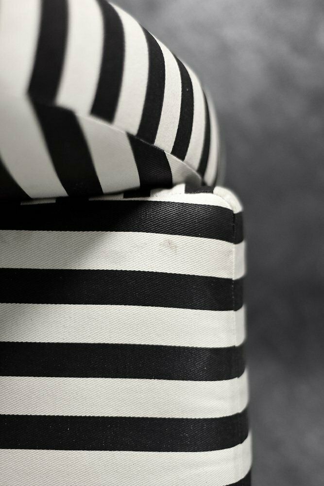 Mid Century Scandinavian Modern Rounded Armchairs With Black & White Stripes, 1960s, Set Of 2 photo for sale