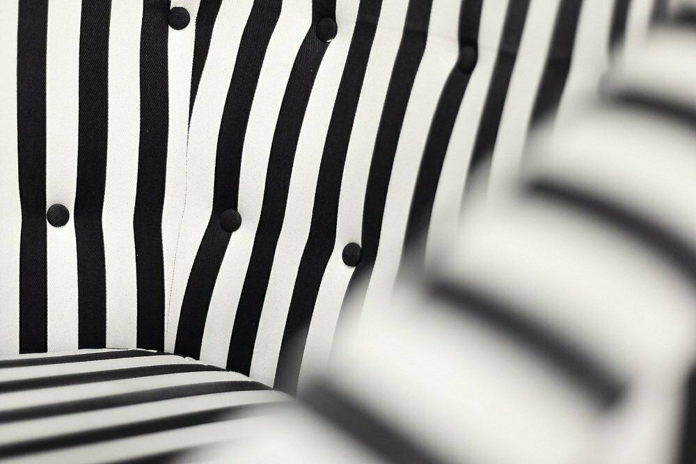 photo for sale Mid Century Scandinavian Modern Rounded Armchairs With Black & White Stripes, 1960s, Set Of 2