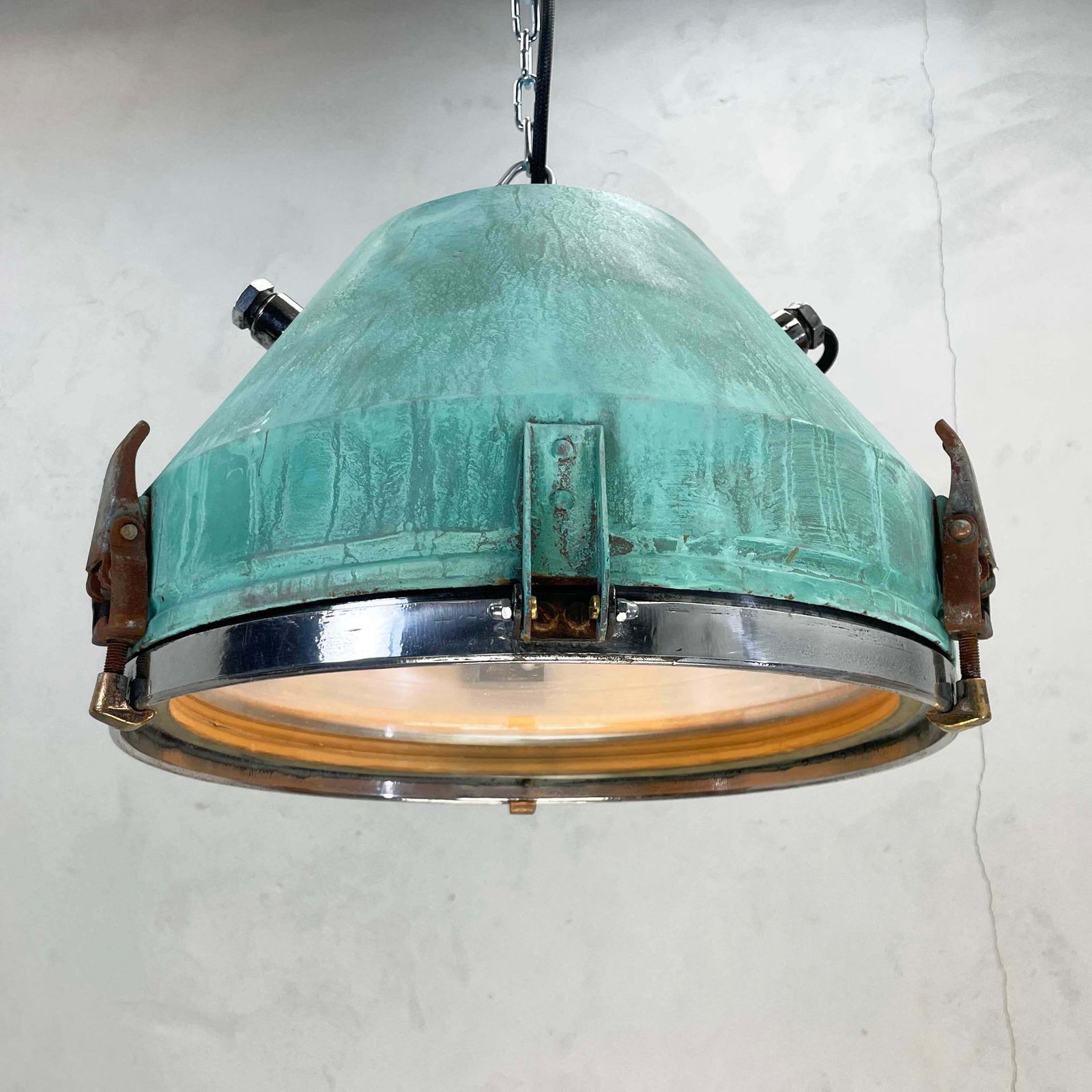 Verdigris Rust Industrial Ceiling Pendant Light By Veb C1970 photo for sale