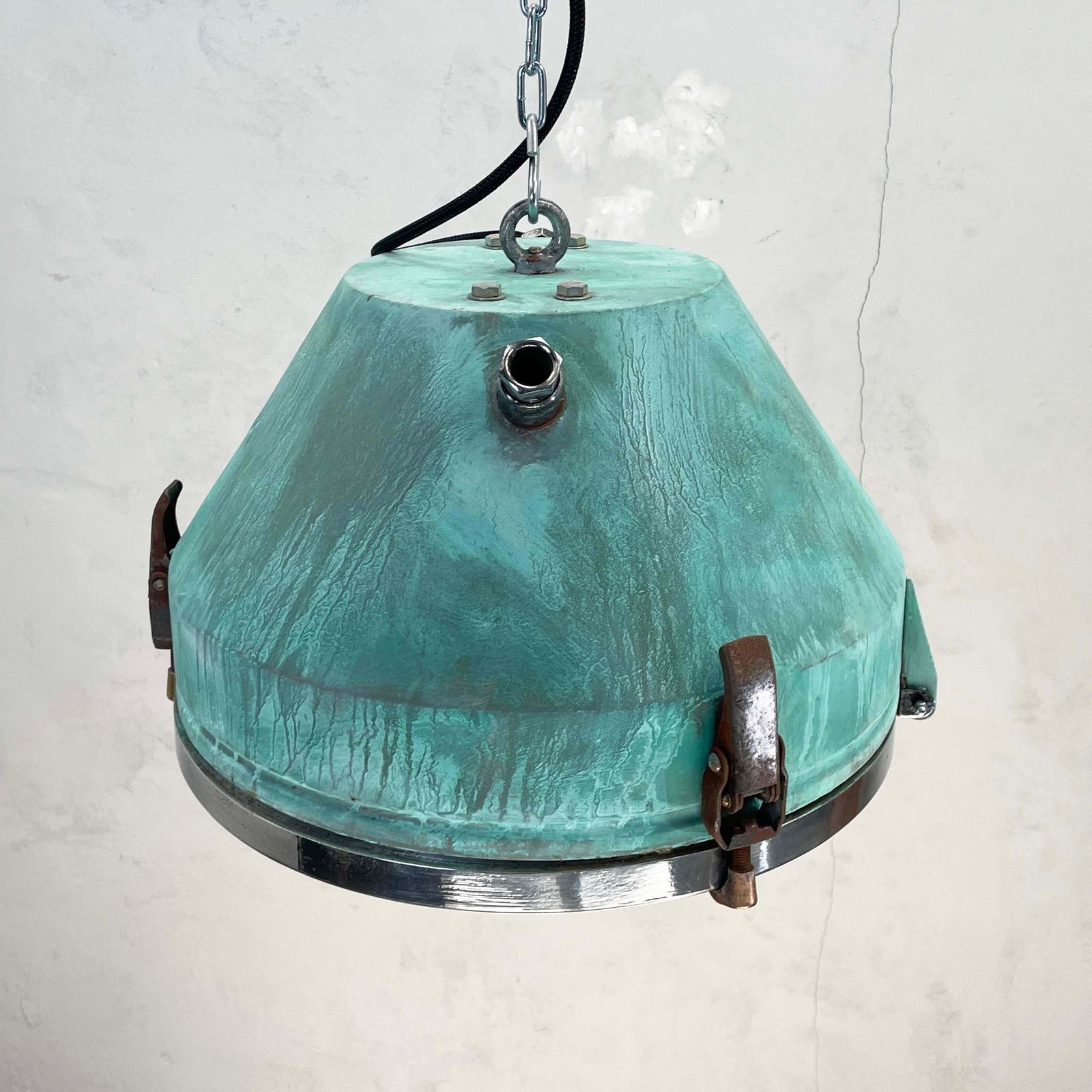photo furniture Verdigris Rust Industrial Ceiling Pendant Light By Veb C1970