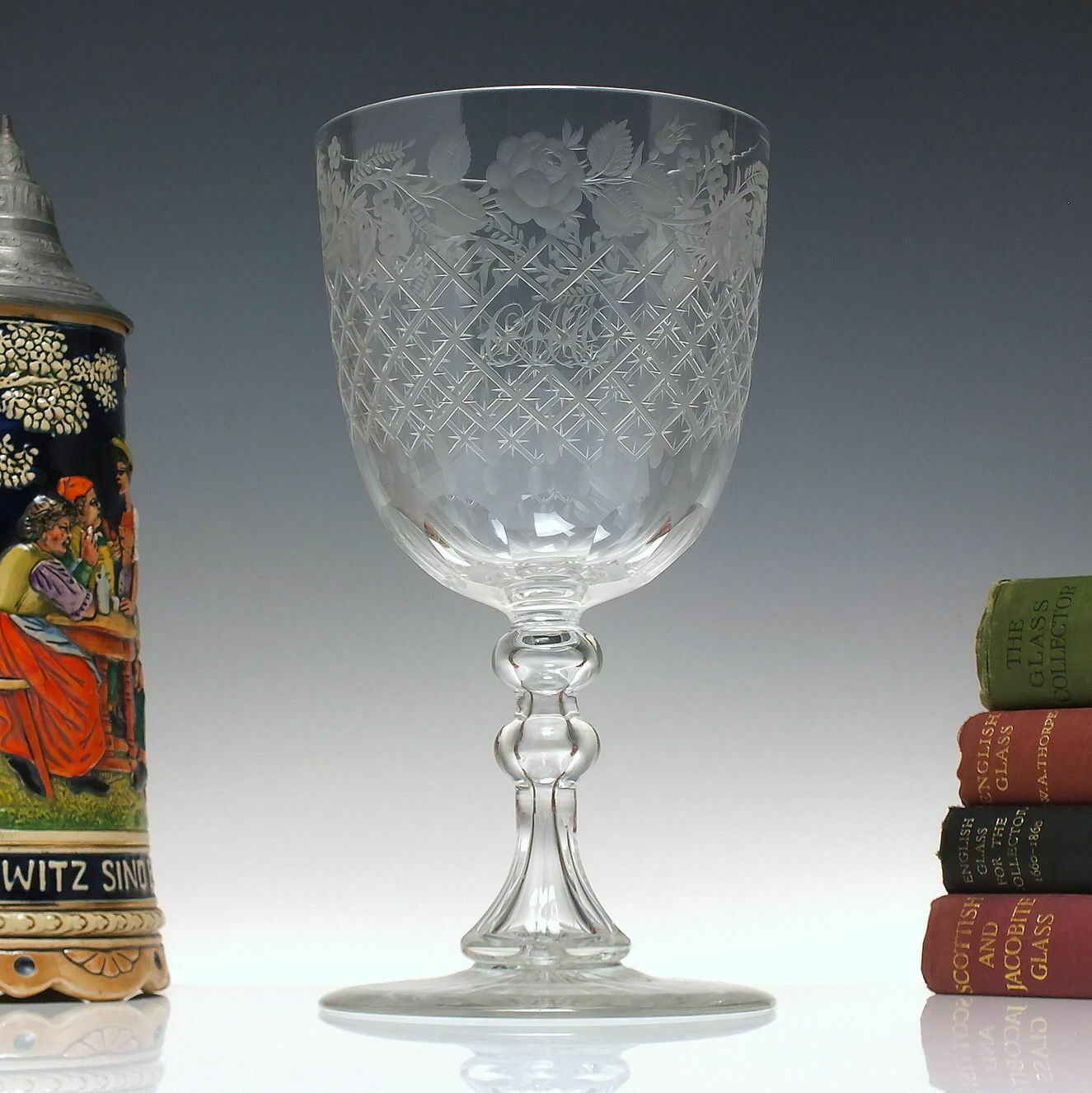 Victorian Engraved Stevens & Williams Glass Wine Goblet C1880