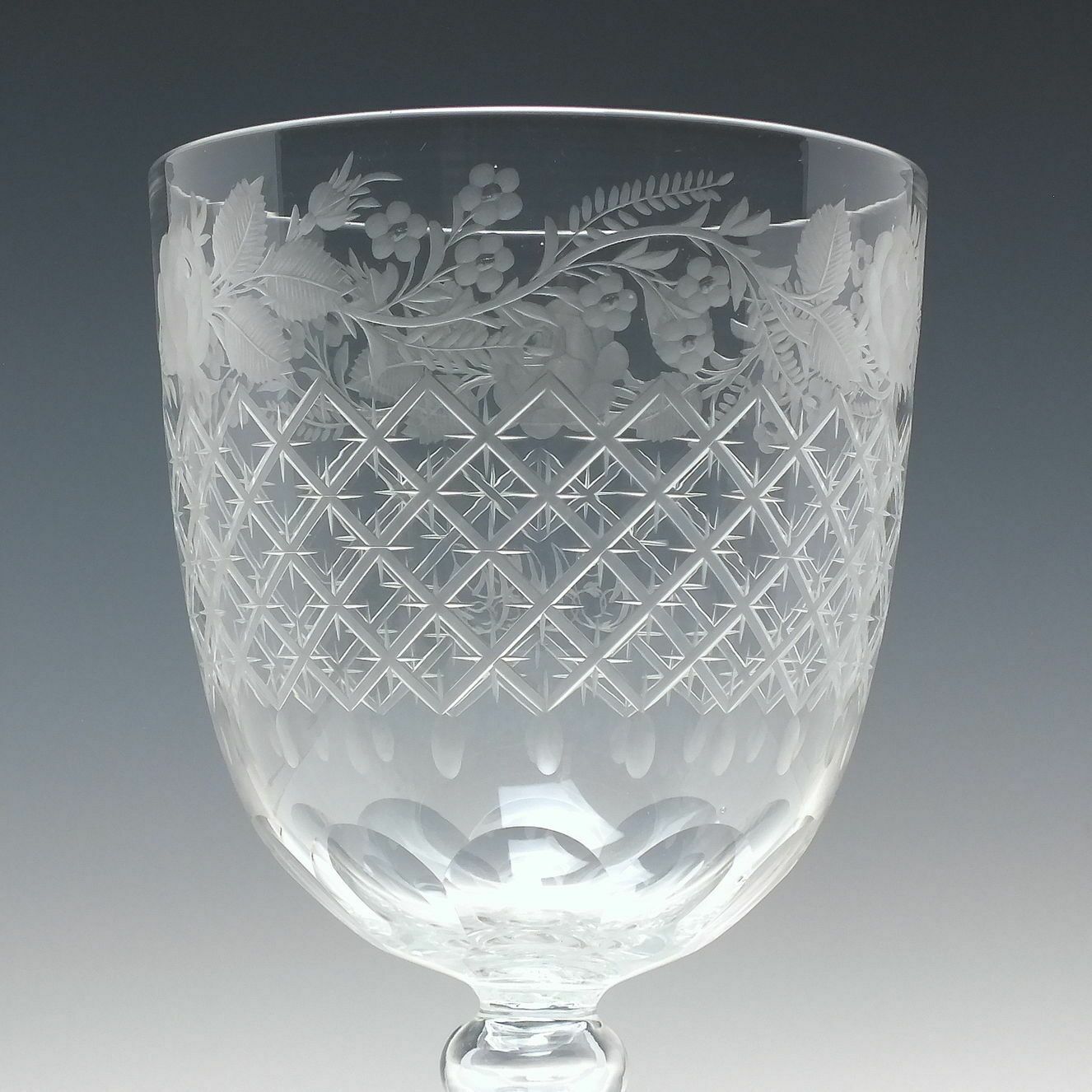 Victorian Engraved Stevens & Williams Glass Wine Goblet C1880 photo for sale