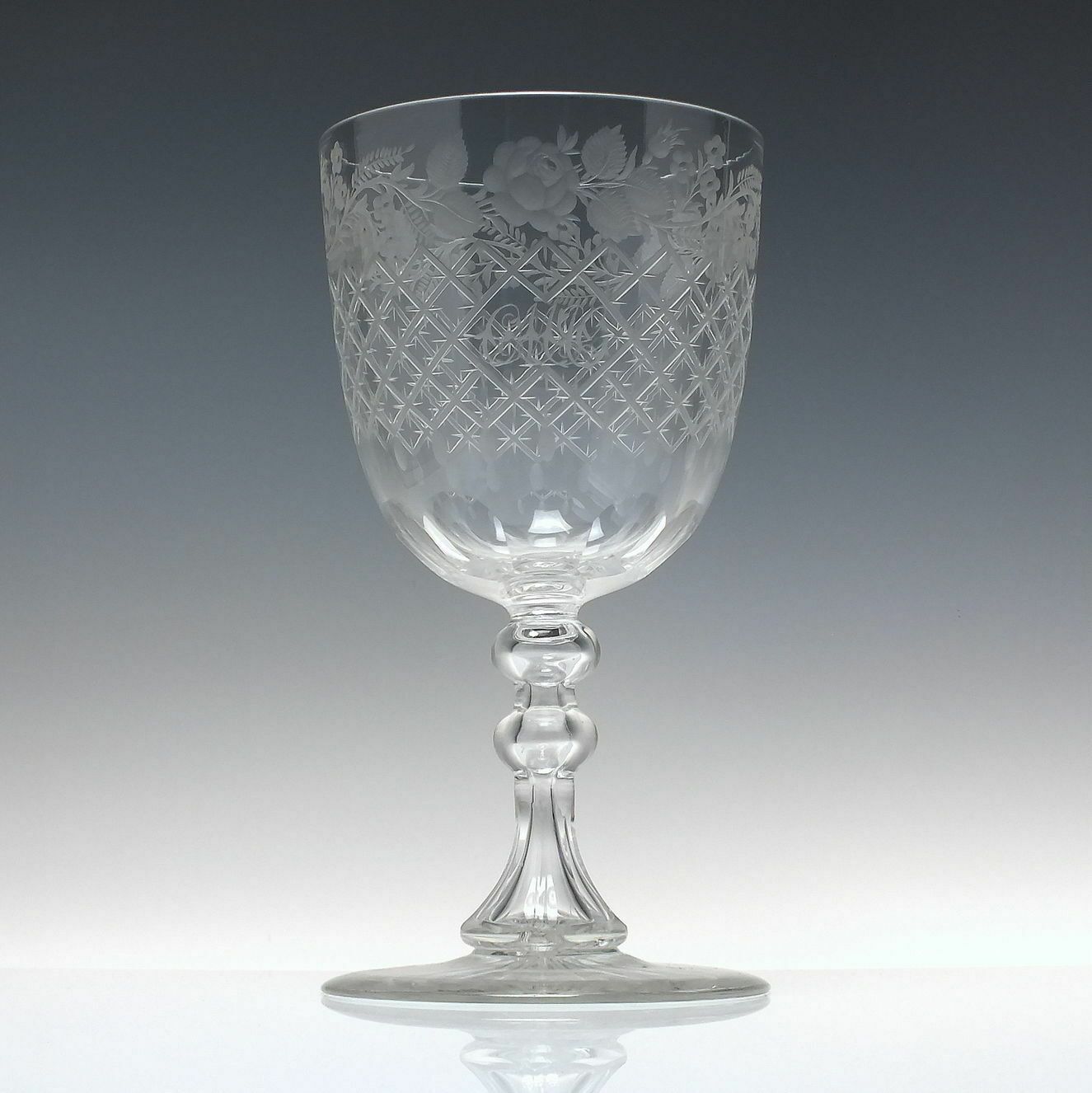 Victorian Engraved Stevens & Williams Glass Wine Goblet C1880 photo buy