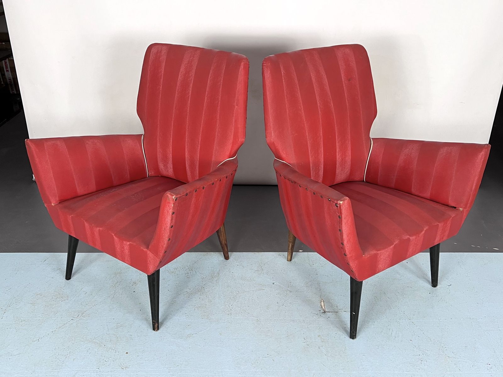 Mid Century Modern Pair Of Red Armchairs. Italy 1950s photo furniture